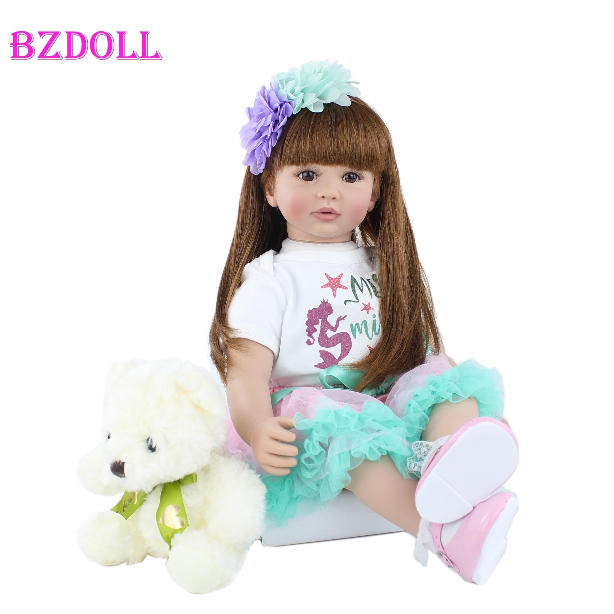 BZDOLL 60cm Soft Silicone Vinyl Princess Doll For Kids Reborn Toddler Princess Babies Doll Toy For Girl Fashion Birthday Gift 60cm Doll, Brown eyes