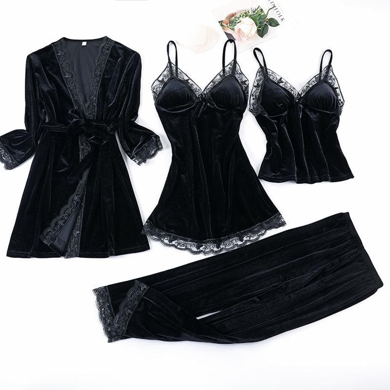 New Autumn and Winter Pajamas for Women, Velvet Pajamas Set, 4-piece Pajamas, Sexy Lingerie Suspenders, Women's Casual Home Wear 2XL