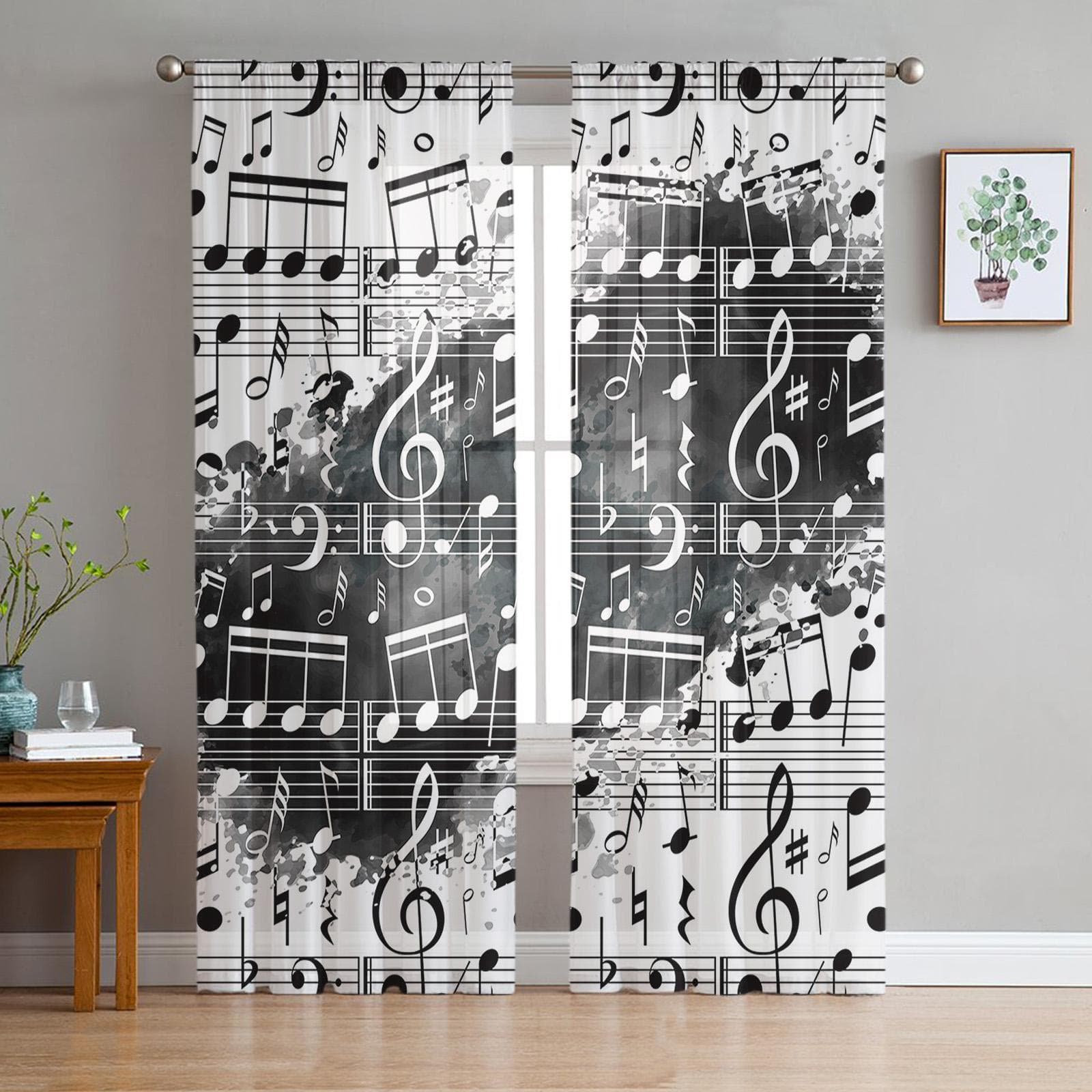 Rock Guitar Music Sheer Curtains for Living Room Voile Curtain Bedroom Bathroom Tulle Curtains Window Drapes 135W x 137H(cm)