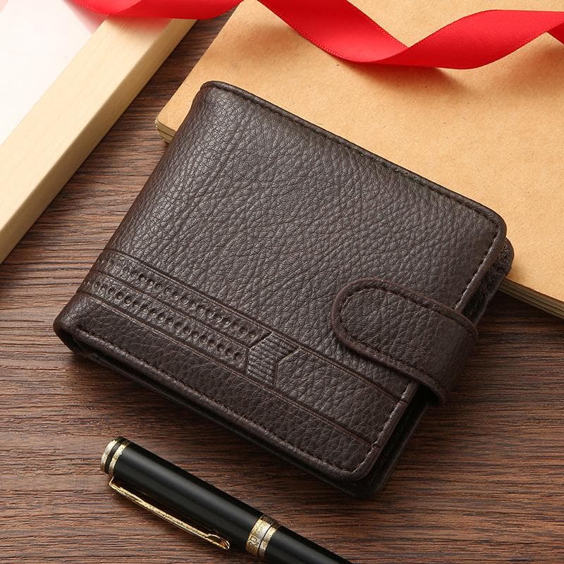 Slim Bifold Wallets Leather Multiple Card Holder Purses with Driver License ID Man Short Wallet with Coin Pouch coffee