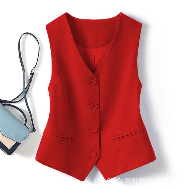 Women's Grey Slim Fit Suit Vest – Short Camisole Gilet for Spring/Autumn 2025 XL red