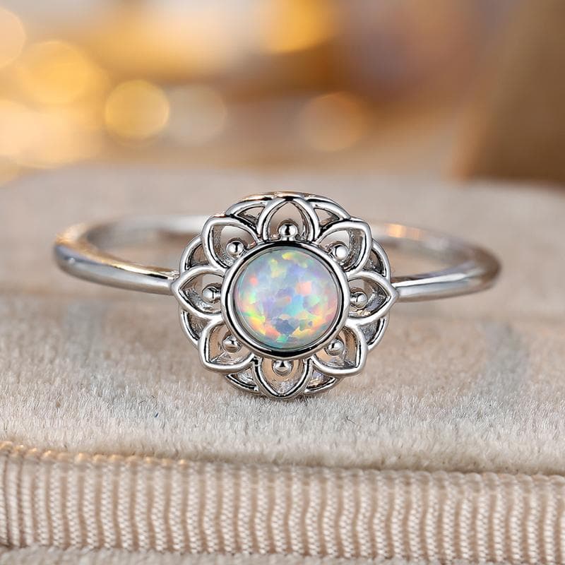 Vintage White Opal Flower Rings for Women Elegant Finger Ring Engagement Wedding Jewelry Gift 10 silver