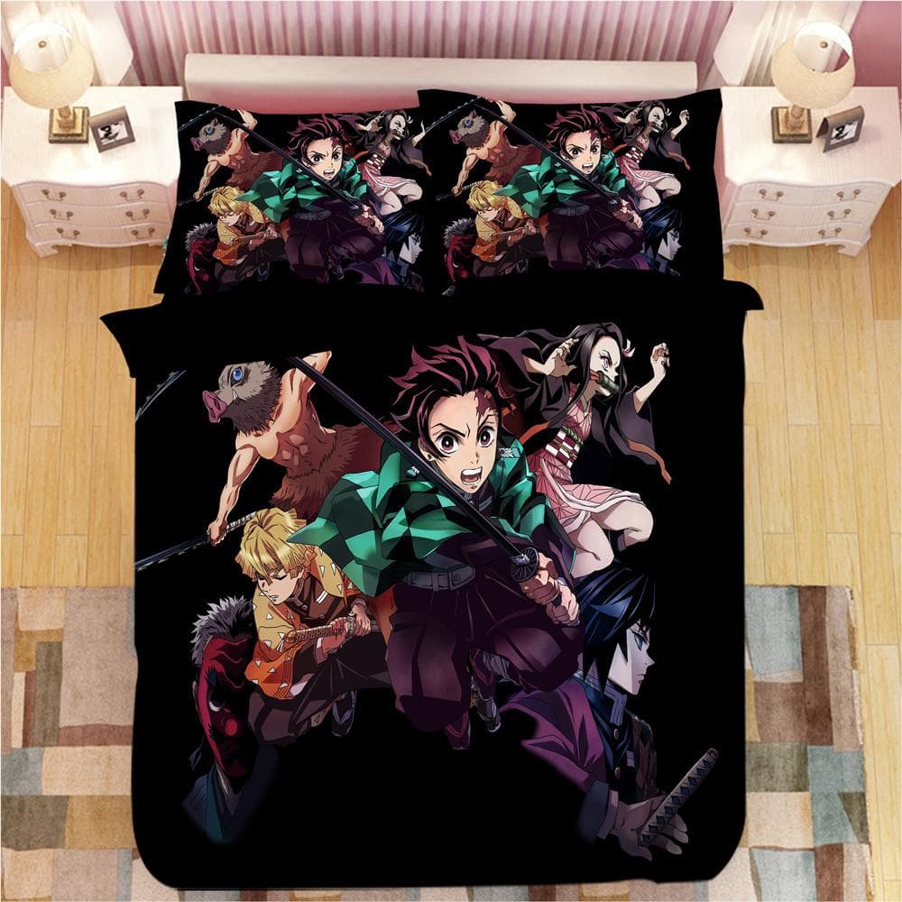 Demon Slayer Bedding Sets Cartoon Comforter Bed Linen Boys Kids Single Double Size Soft Bedclothes Home Decor Anime Duvet Covers Cot Size 70x130cm2pc