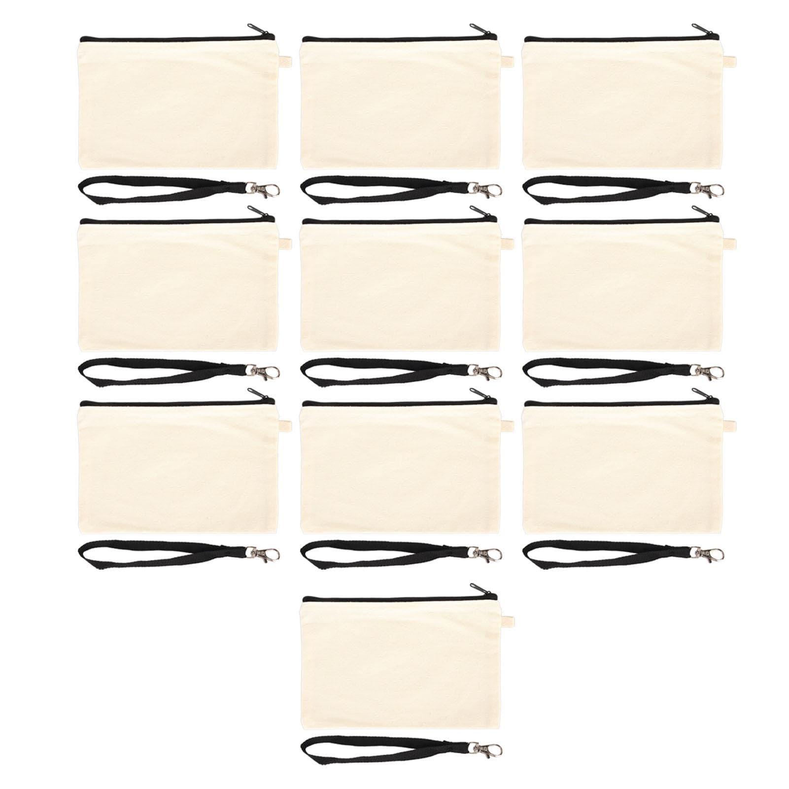 10PCS Canvas Cosmetic Bag with Black Lanyard Portable Multipurpose Blank DIY Craft Bag for Travel white