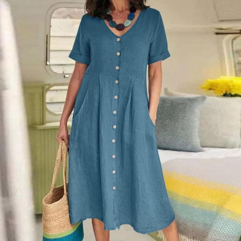 Women's Spring&Summer Solid Colour Loose High Waist Dresses 4XL blue