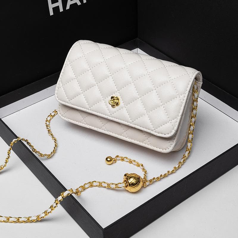 Camellia Bag Women Diamond Lattice Chain Bag Small Gold Ball Crossbody Bag All Small Shoulder Small Square Bag