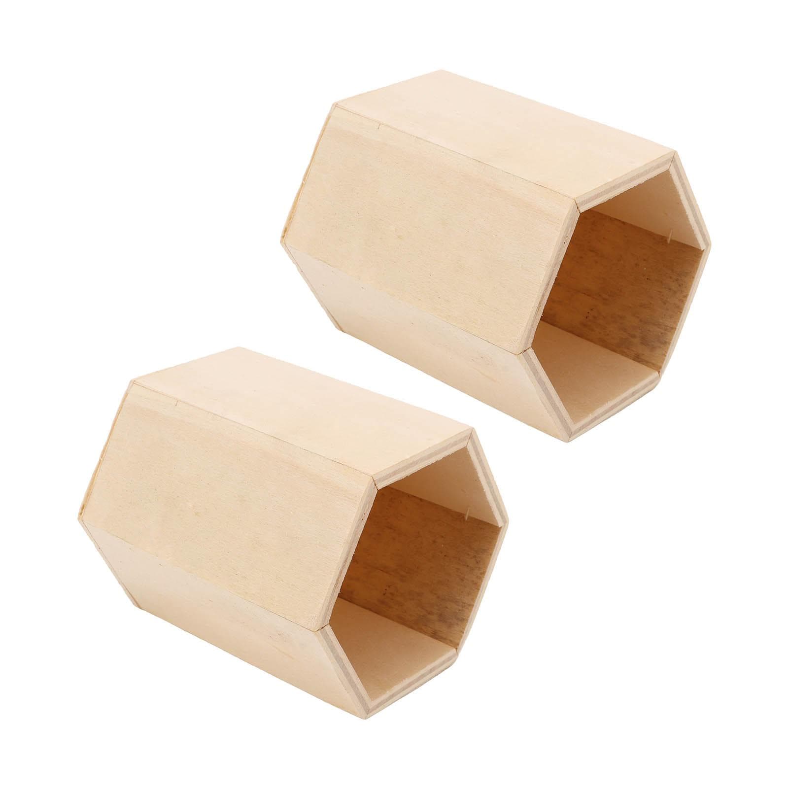 2 Pcs Wooden Pen Holder Geometric Hexagon DIY Rough Pen Holder Desktop Storage Organizer for Home