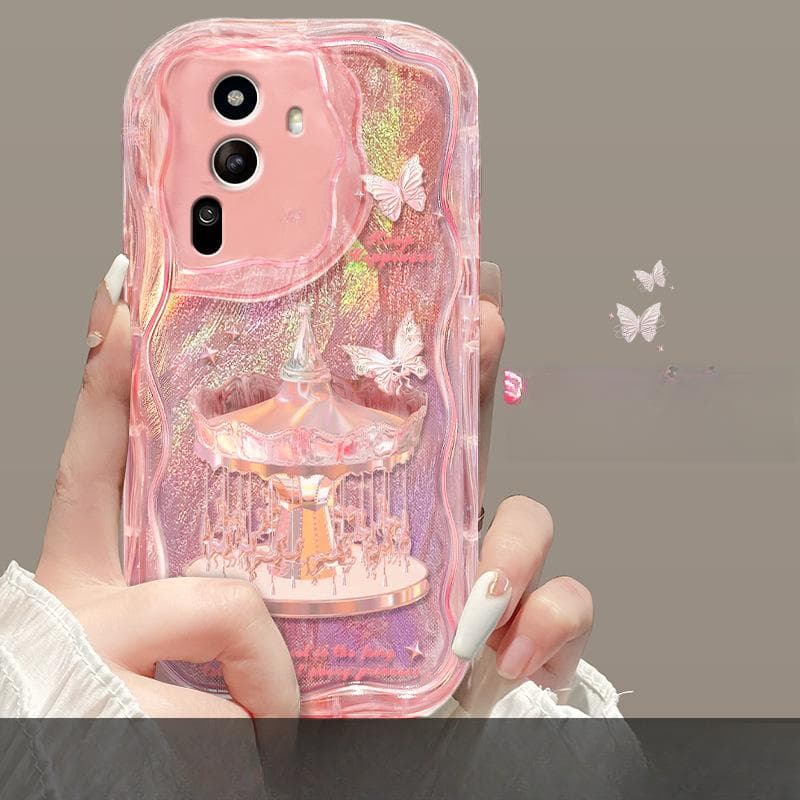 Carousel Chain Suitable for Apple 15promax Mobile Phone Case Iphone14 Feather Yarn 13/12 Transparent Silicone OPPO K9s