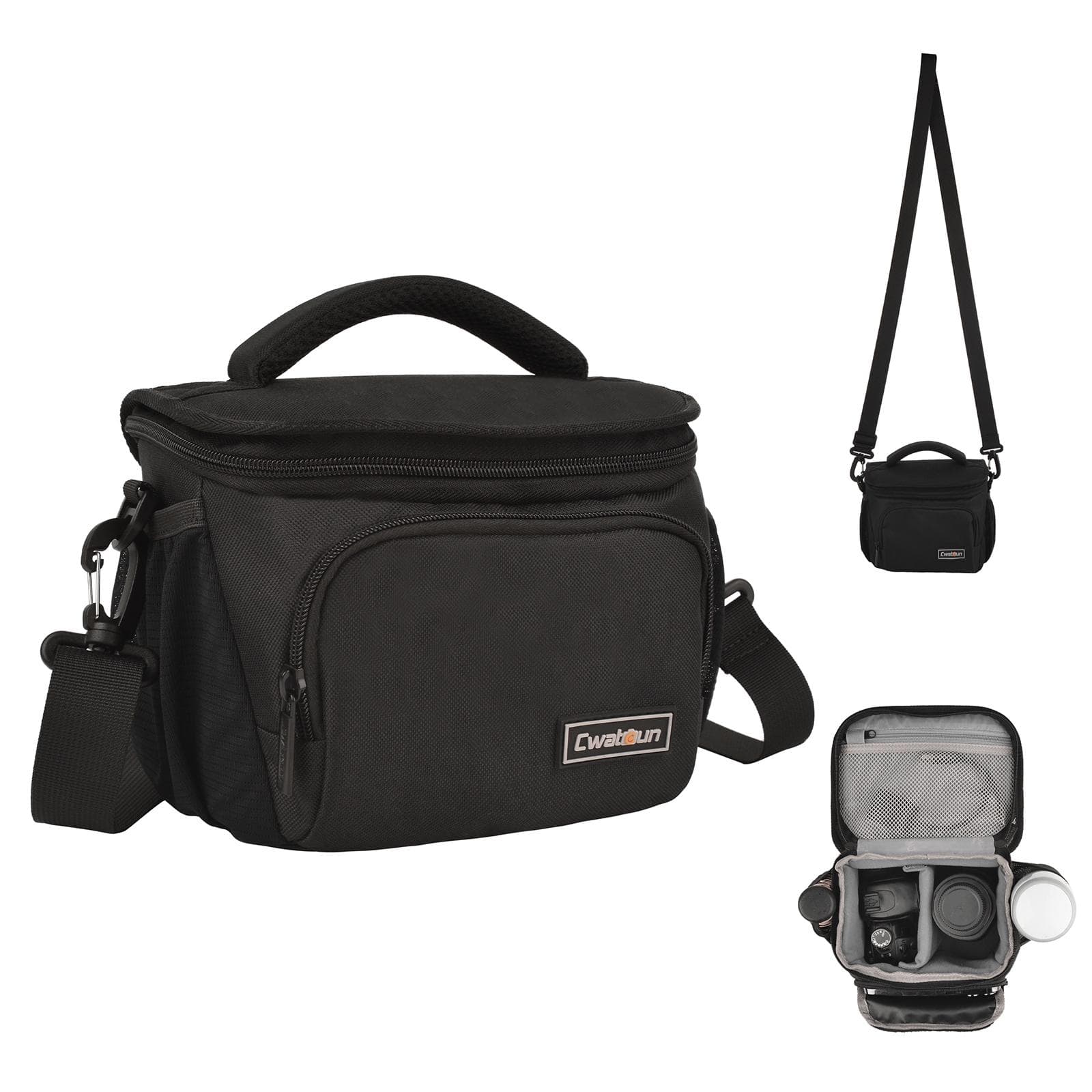 Cwatcun Camera Bag Travel Camera Shoulder Bag Water-resistant Shock-proof Camera Case for small size black