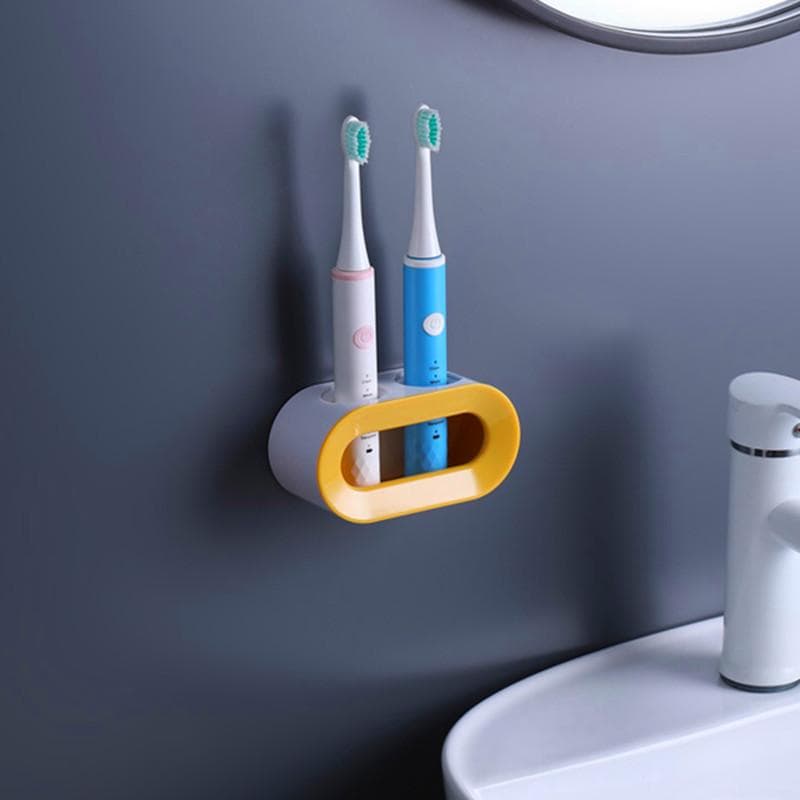 Electric Toothbrush Holder Double Hole Self-adhesive Stand Rack Wall-Mounted Holder Storage Space Saving Bathroom Accessories yellow