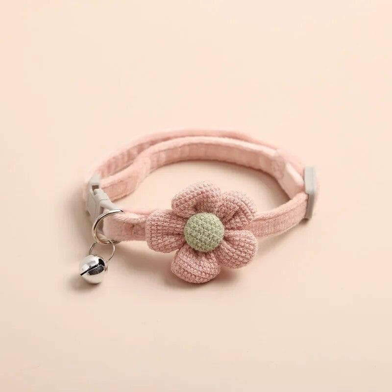 1Pc Cat Collar With Cute Flower Adjustable Buckle Cat Collar Bell Cat Small Pet Supplies Kitten Collar pink