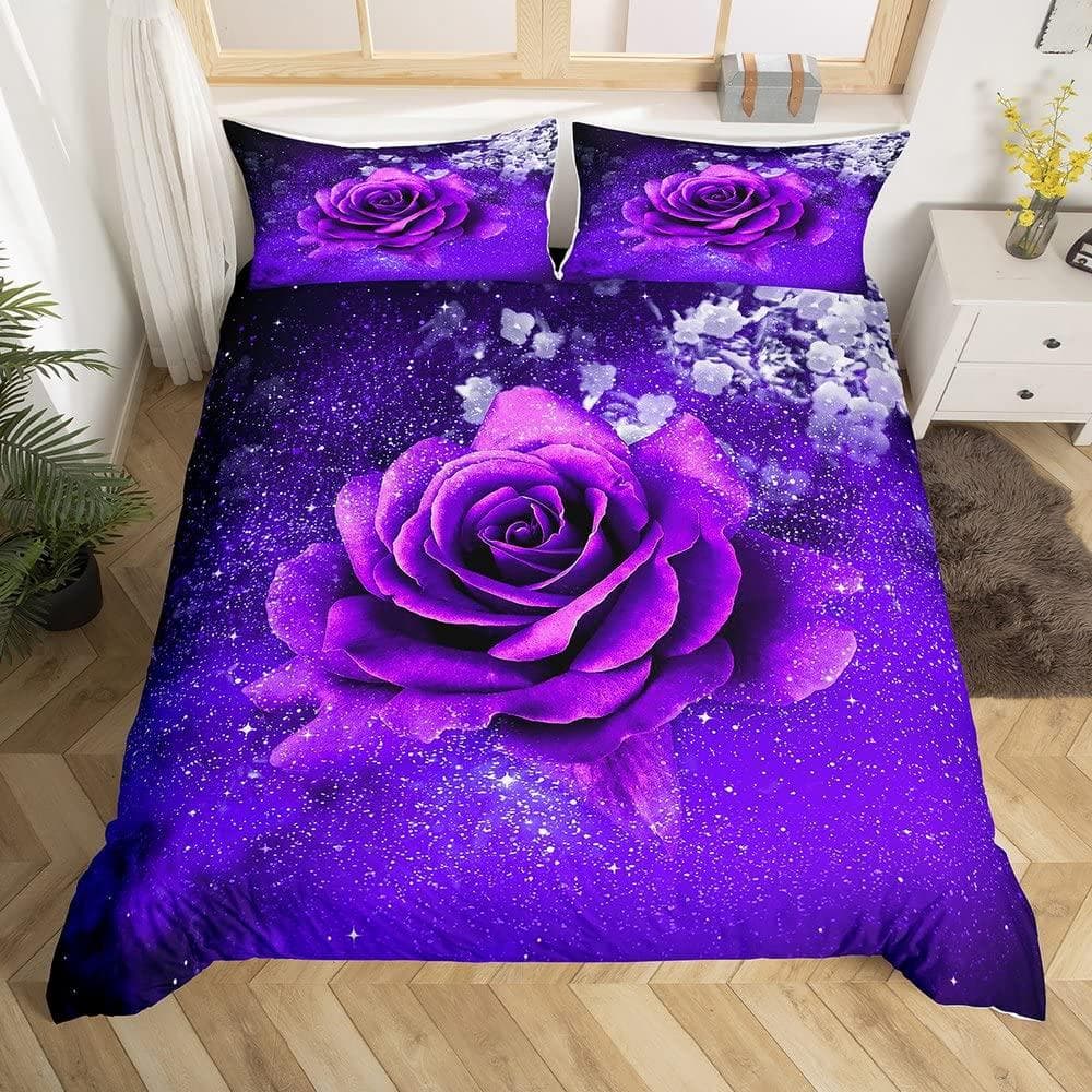 Blue Rose King Queen Bedding Set Romantic Floral Duvet Cover Abstract Water Ripples Flower Comforter Cover Polyester Quilt Cover 70x133cm 2pcs