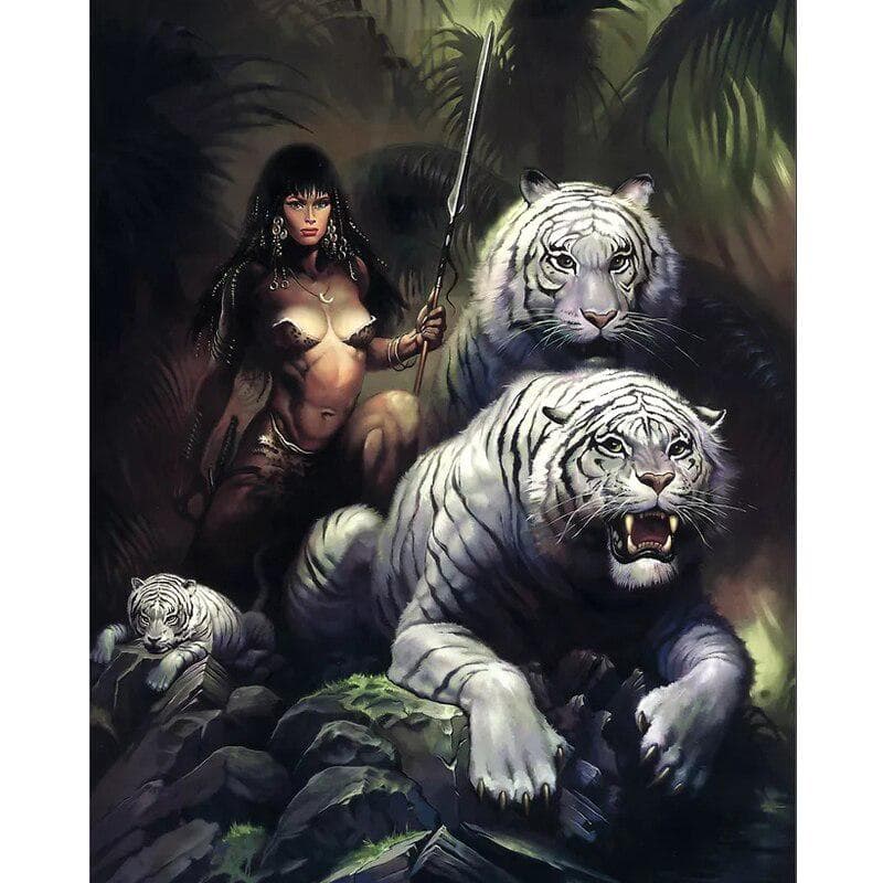 Diamond Painting Beauty and Tiger 5D Diy Diamond Embroidery Full Round Cross Stitch 20X30CM