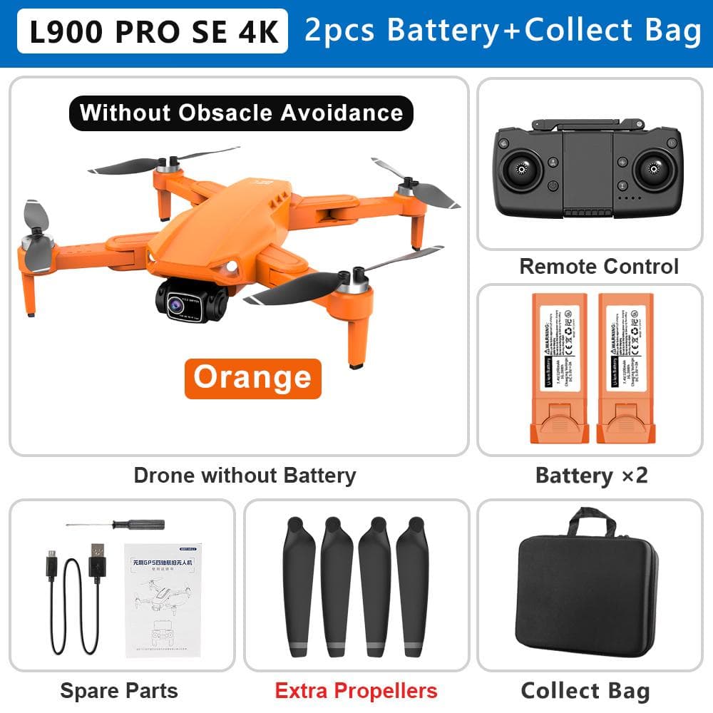 New L900 PRO SE Drone 4K Professional GPS 5G WIFI Brushless Motor Dual Camera Drone Fodable RC Quadcopter FPV Helicopter Toy Gift 2 battery orange