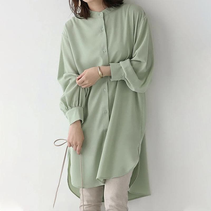 Women's Long-sleeved Shirt Women's Loose Midi Shirt Skirt L