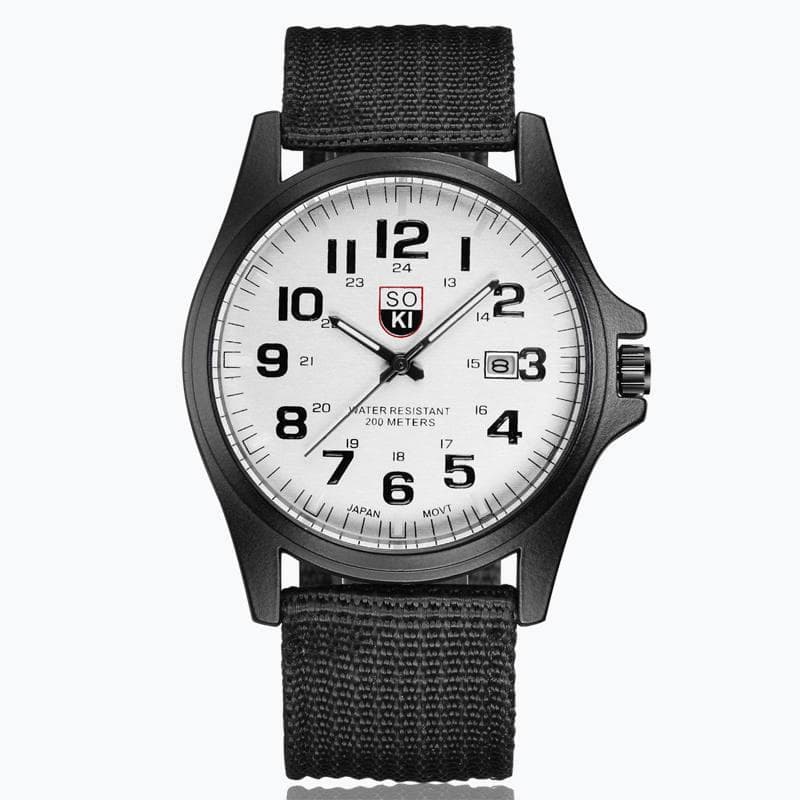 Nylon Belt Automatic Men Quartz Watch Calendar Luxury Clock Men Watch Woven Military Watch Fashion Soki Waterproof beads white