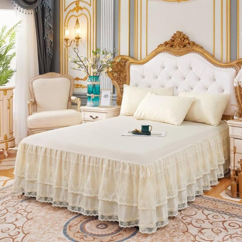 Lace Bed Skirt Luxury Princess Girl Bedspread Queen King Size Spring Fitted Sheets Bed Mattress Cover Retro Bedding with Skirt 150x200x45cm