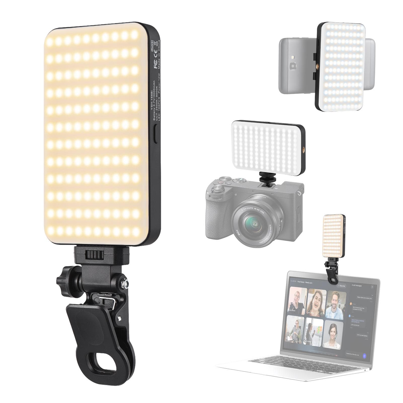 Pocket LED Video Light LED Fill Light Video Conference Light 2500K-9000K Dimmable Built-in 3000mAh black