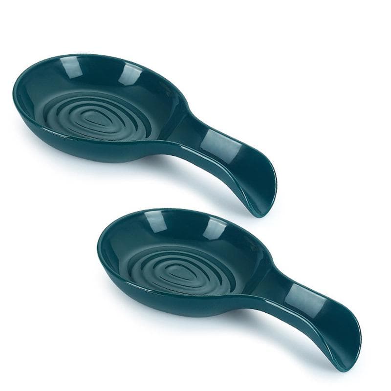 Spoon Rest Large Ceramic Spoon Holder Heat-Resistant Cooking Spoon Rest Coffee Spoon Holder Dishwasher Safe Ceramic Spoon Rest dark green