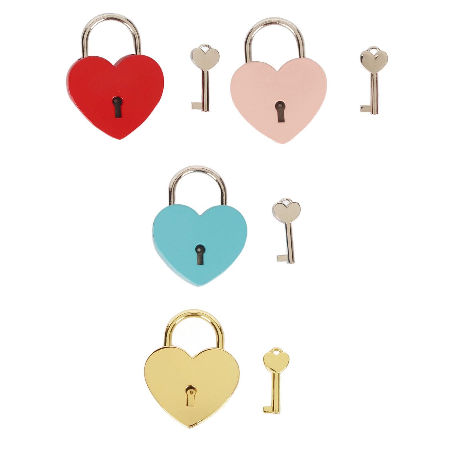 4pcs Heart Shaped Lock with 4 Keys 4 Colors Rust Prevention Alloy Retro Diary Lock and Key Set for