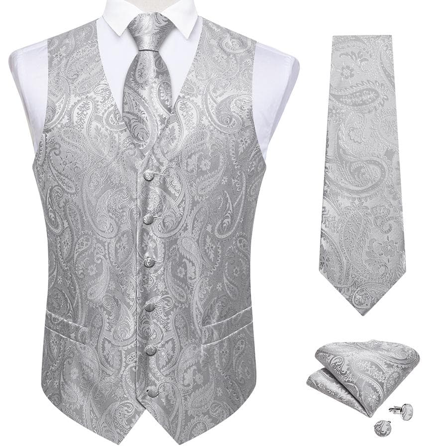 Dibangu Mens Yellow Paisley Vest Suit Waistcoat Hanky Cufflinks Tie Set Wedding XL