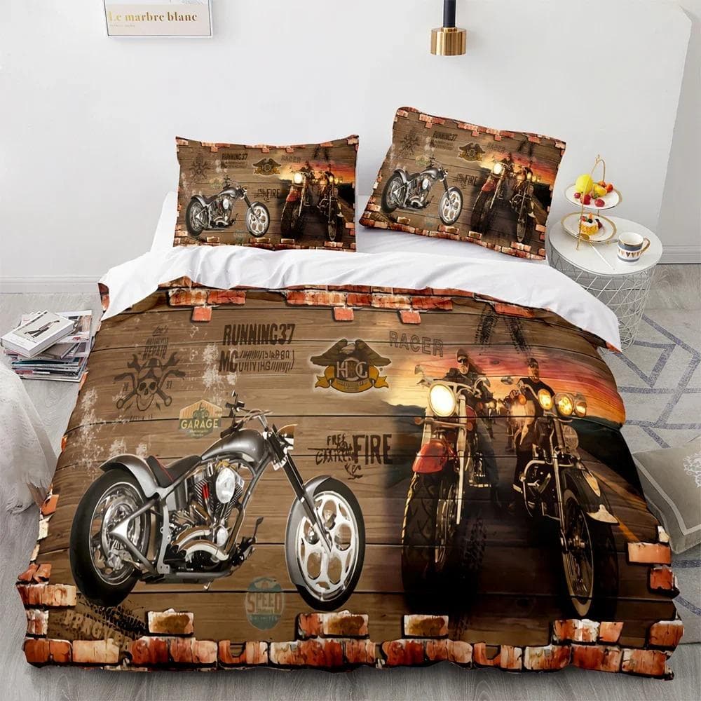 New Classic motorcycle Bedding Set Single Twin Full Queen King Size knight Bed Set Adult Kid Bedroom Duvet cover Sets 3D Print AU Double 180x210cm