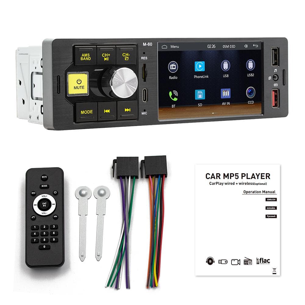 Portable 4.1in High Clear Car BT MP5 Player Cordless Multilanguage Multifunctional Auto Audio and black