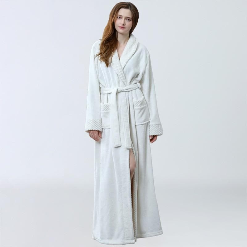Ladies Soft Bathrobe Autumn Winter New In Women Pajamas Comfortable Sleepwear Female Nightgown Thickened Extended Yukata Flanne L white