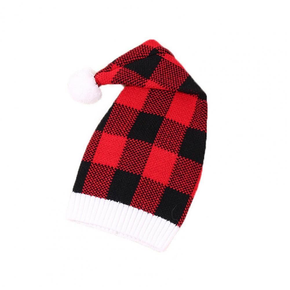 Unisex Christmas Hat Contrast Color Striped Print Baggy Plush Ball Decor Thick Ear New Year Party Photo Prop Beanie One Size black