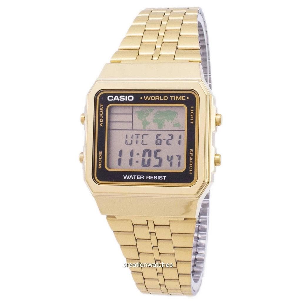 Casio Digital Stainless Steel World Time A500WGA-1DF A500WGA-1 Men's Watch gold