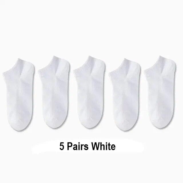 10 Pairs Women/Men Boat Socks Invisible Low Cut Silicone Non-slip Summer No-show Ankle Socks Solid Color Casual Breathable 5 Pairs white