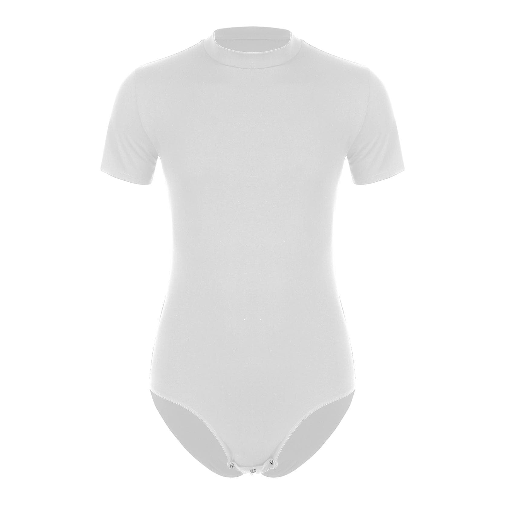Men's One Piece Short Sleeve Button Crotch Shirt Bodysuit Leotard Romper Pajamas Undershirt L white