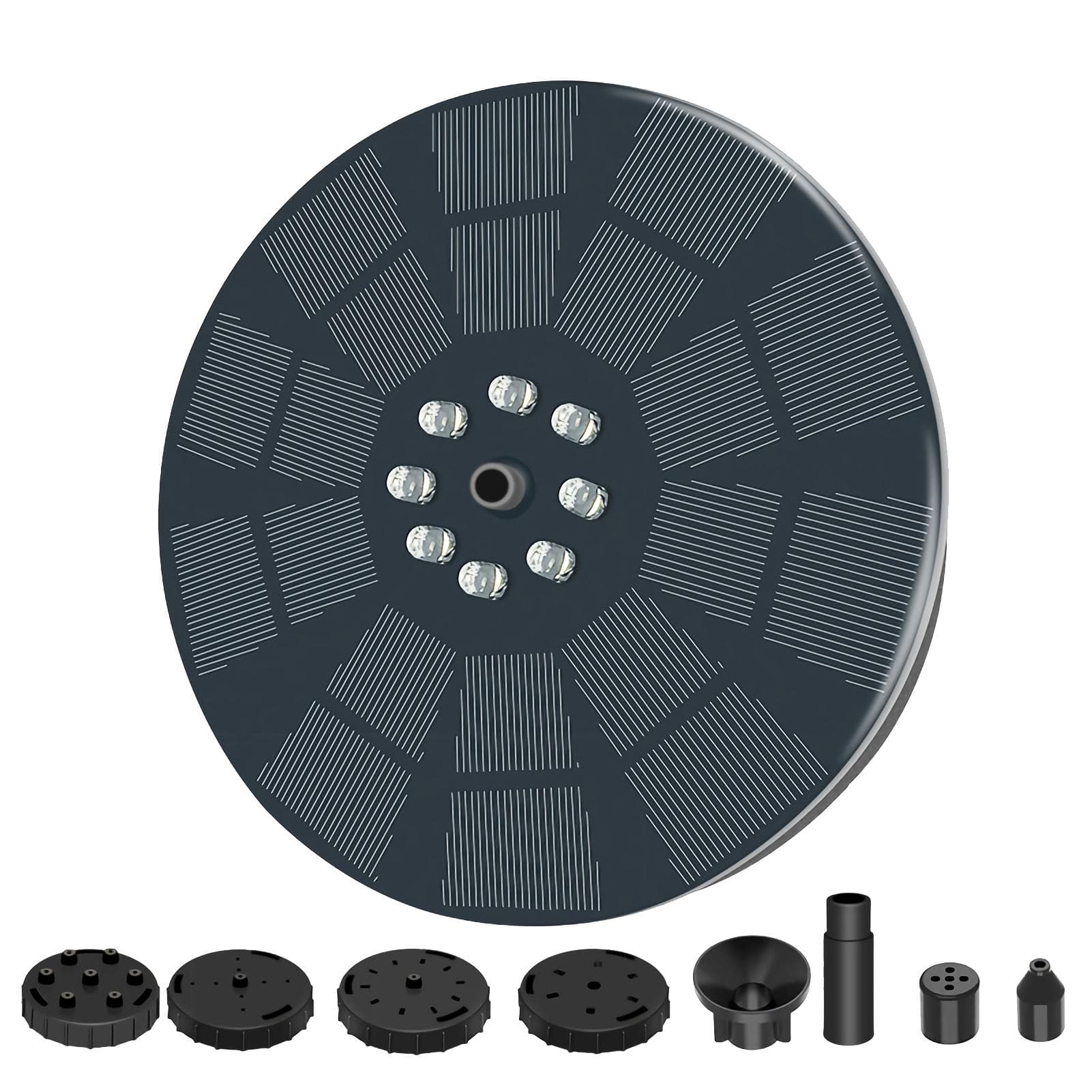 Solar Fountain Pump 3W Solar Powered Outdoor Bird Bath Fountain 7 Spray Patterns Water Pump with black