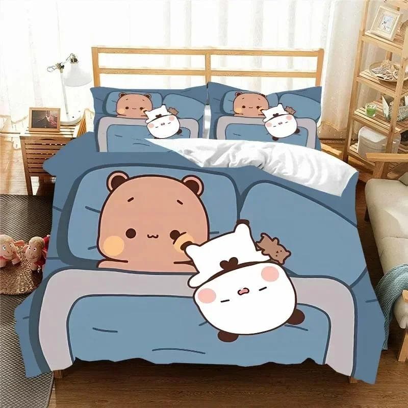 Kawaii Bubu and Dudu 3D Printing Anime Bedding Set Duvet Cover Comforter Bed Single Twin Full King Queen Size Bedding Set Kids 135X200cm-2pcs