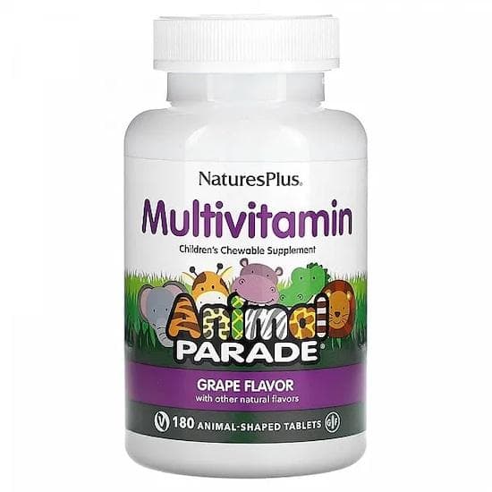 Nature's Plus- Source of Life, Children's Chewable Multi-Vitamin and Mineral Supplement, Grape, 180 Animal Shaped-Tablets