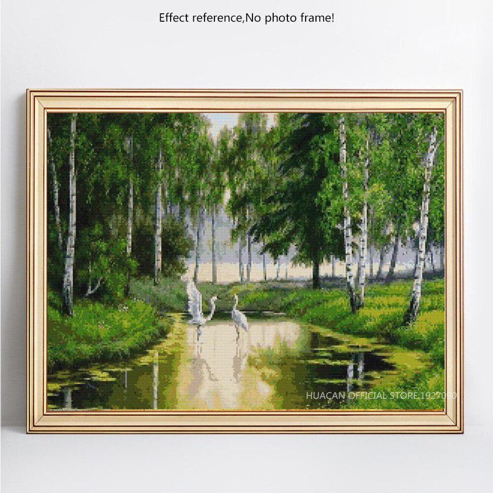 Diamond Embroidery Scenic Birch Forest Full Round Diamond Painting Cross Stitch 20X30CM