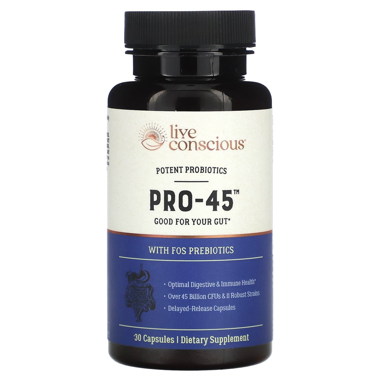 Live Conscious, PRO-45, powerful probiotic, 30 capsules