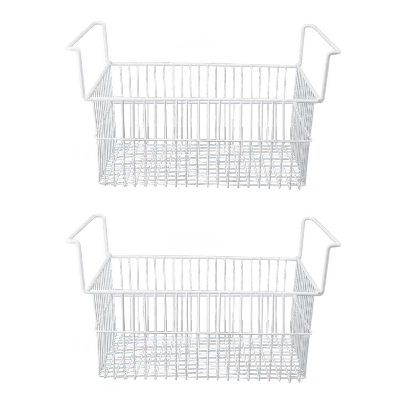 2Pcs Freezer Organizer Bins Steel Wire Large Capacity Strong Bearing Freezer Basket with Handle for L49.5cm X W29cm X H27cm(9cm Handle)