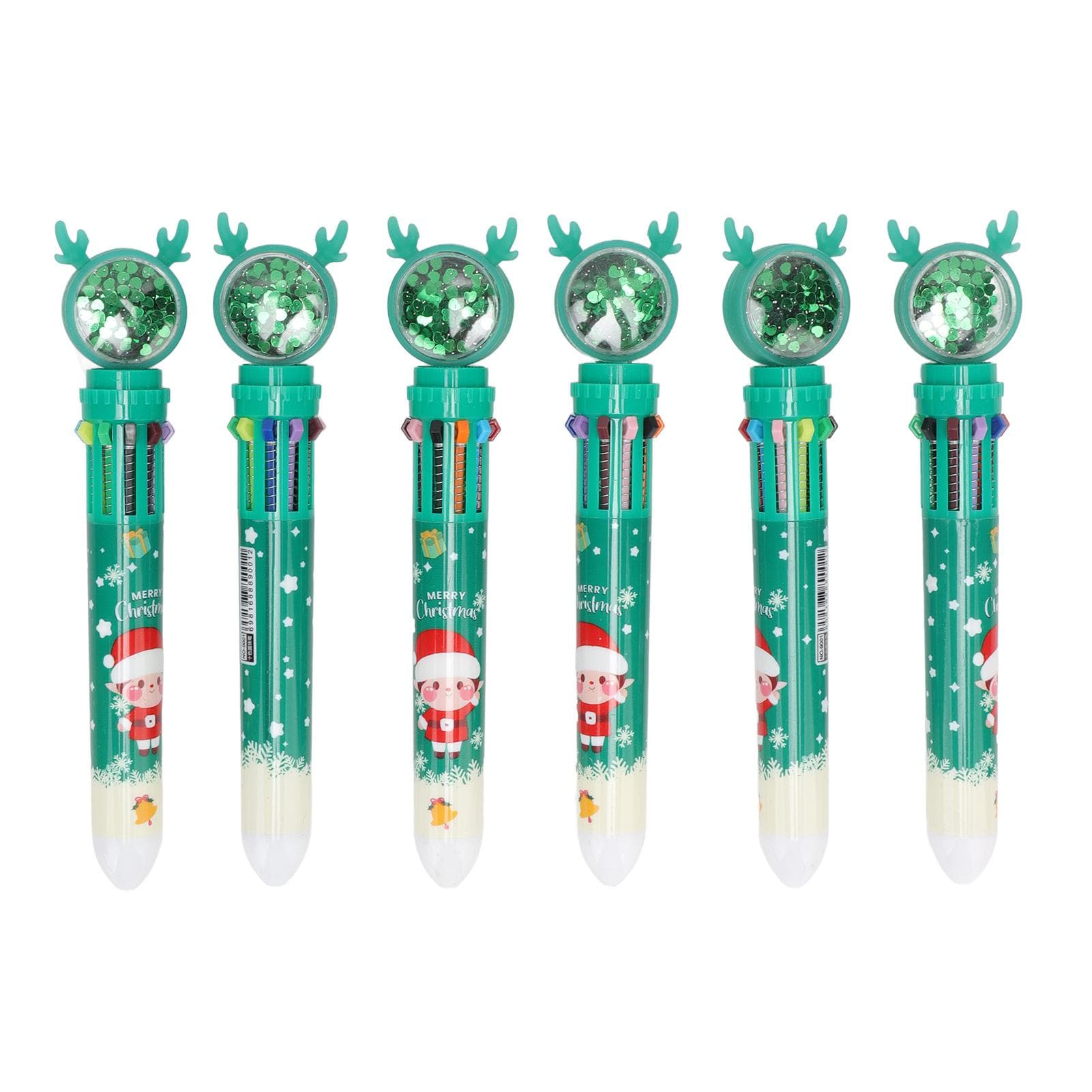 6Pcs Christmas Theme Ballpoint Pens 10 Color Cute Sequin Retractable Gift School Office Stationery