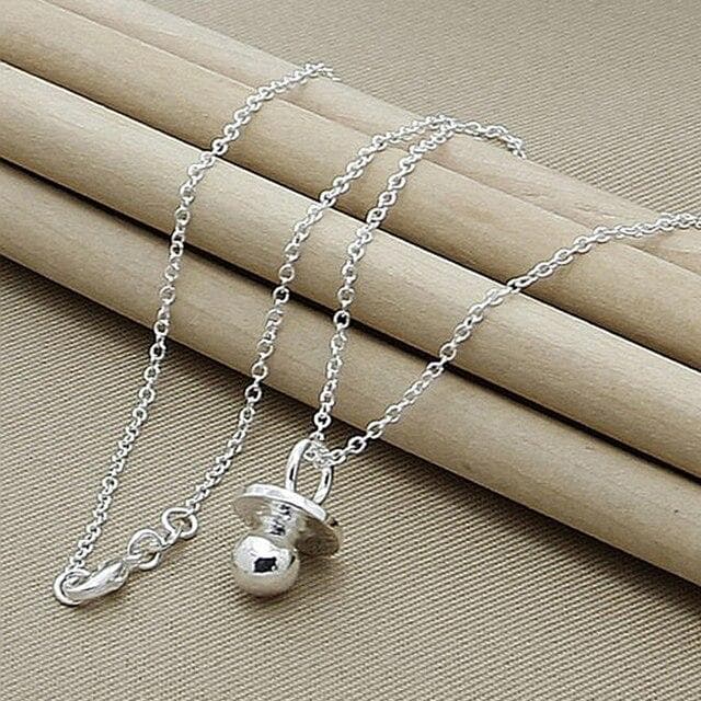 New Arrival 925 Sterling Silver Baby Pacifier Round Pendant Necklace For Women Girl Silver Jewelry Necklace 45cm