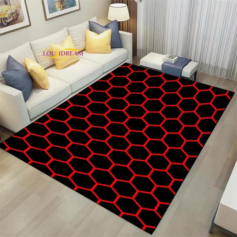 3D Geometric Carpet Neon Lights Rugs Hexagons Carpets for Home Play Gaming Room Decor Livingroom Bedroom Teens E-Sport Rug Mat 60cm x 90cm