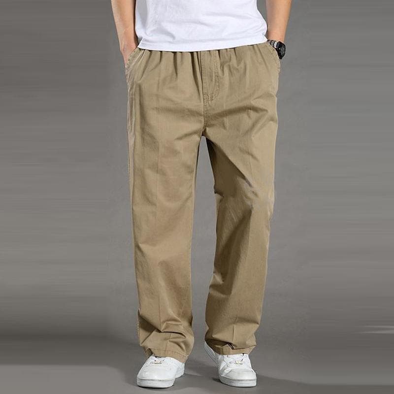 M-6XL Summer Men's Business Loose Bottoms Sweat-absorbent Thin Breathable Straight-leg Casual Pants 5XL khaki