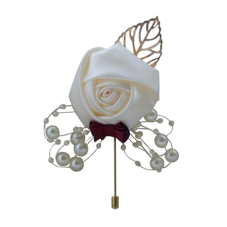 Ceremony Ball Corsage Brooch Wedding Bride and Groom Simulation Flower Corsage off-white