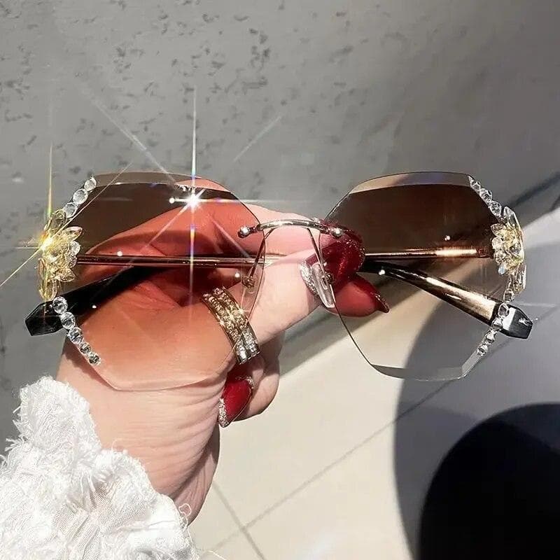 2025 Luxury Brand Designer Vintage Rimless Rhinestone Sunglasses Women Men Fashion Gradient Lens Sun Glasses Shades For Female