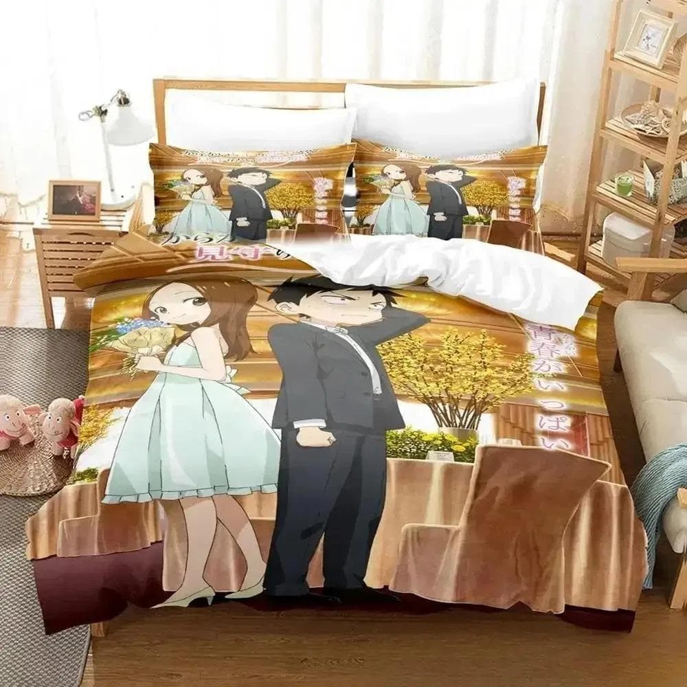 Teasing Master Takagi-san Bedding Set Single Twin Full Queen King Size Bed Set Adult Kid Bedroom Duvet cover Sets 3D Anime Bed 70x133cm 2pcs