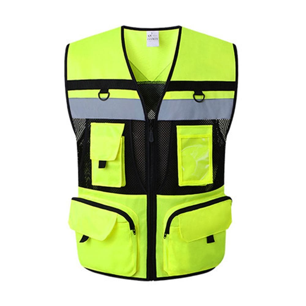 Safety Vest for Men Women with Pockets High Visibility Reflective Strap Zip Front Breathable L yellow
