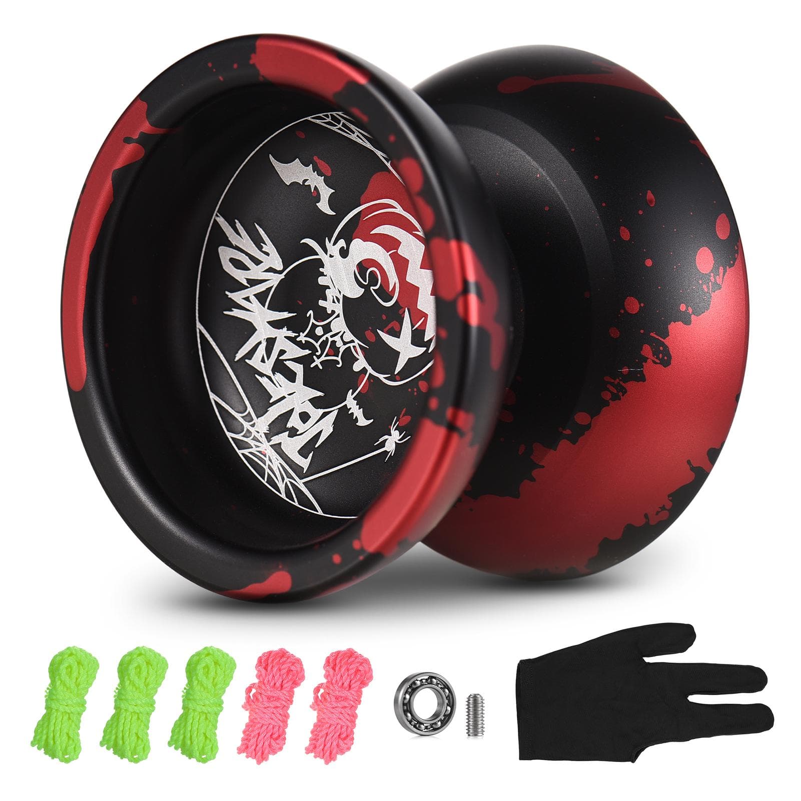 Christmas Professional Yoyoball Competitive Aluminum Yoyo Ball Yoyoball Gift with Strings and Glove black/red