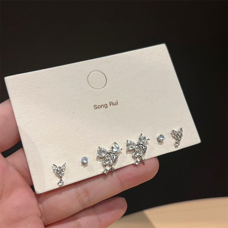 IF ME Korean Butterfly Earring Set Zircon Clover Stud Earrings for Women Y2K Accessories Jewelry 10