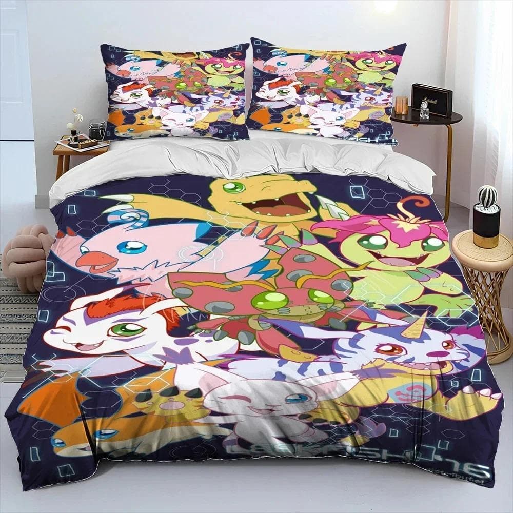 Anime Digimon Adventure Monster Bedding Set Duvet Cover Bed Set Quilt Cover Pillowcase Comforter king Queen Size Boys Adult AU Single 140x210cm