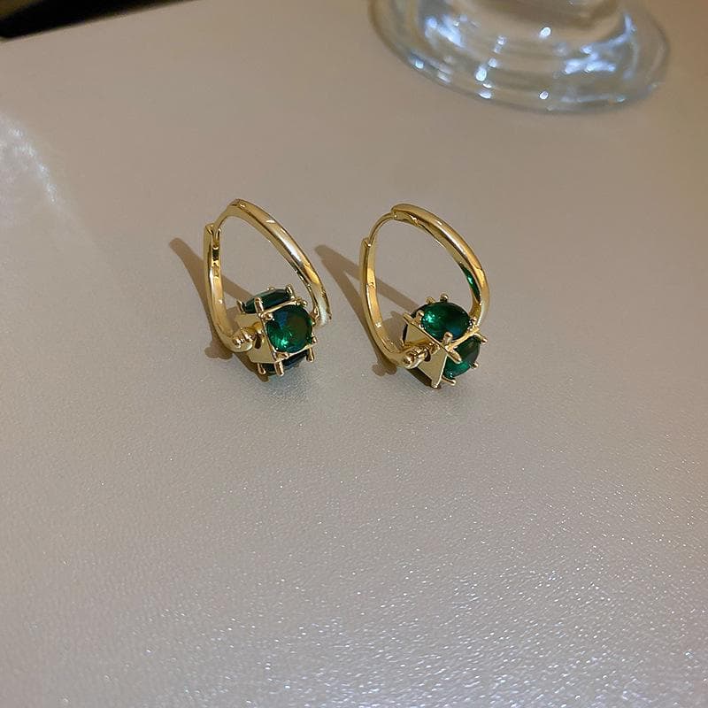 Exquisite Zircon Ear Buckles Trendy High-End Earrings for Women green